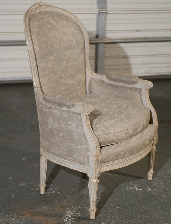 19th Century Louis XV Style Painted Bergere Chair For Sale 1