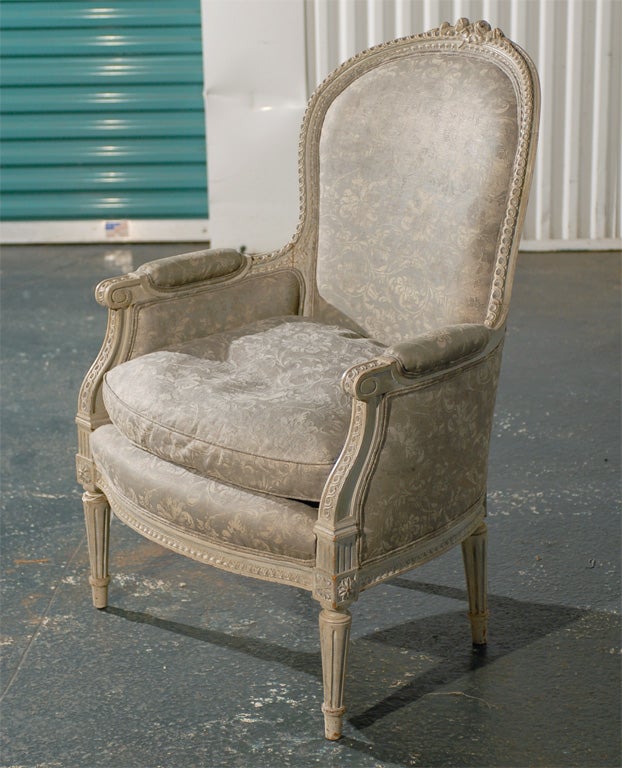 19th Century Louis XV Style Painted Bergere Chair For Sale 2
