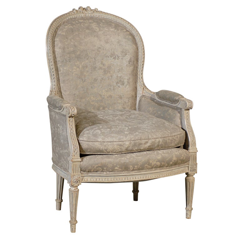 19th Century Louis XV Style Painted Bergere Chair For Sale