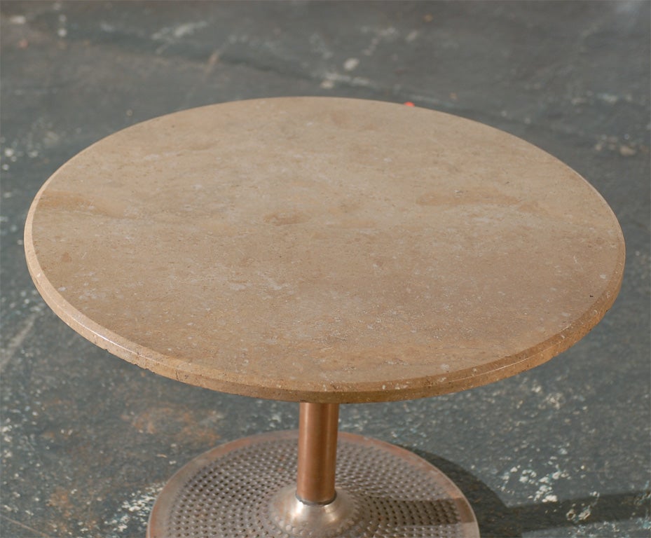 MId Century Coppered Steel & Travertine Table