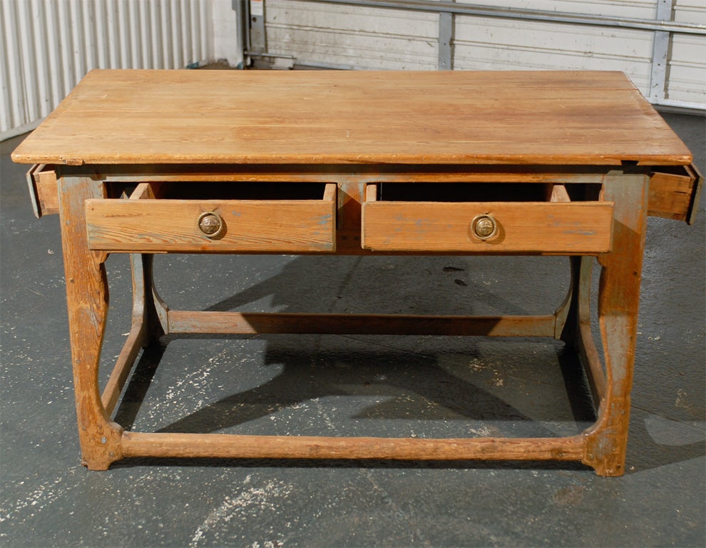 PROVINCIAL TABLE, CONTINENTAL WITH OLD BLUE PAINT For Sale 