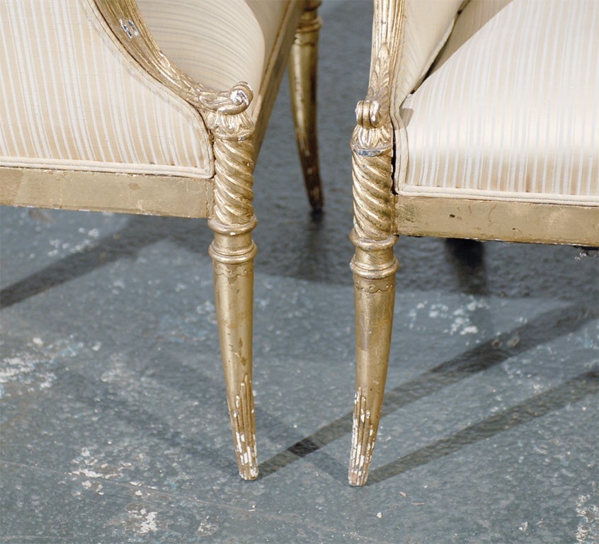 Pair of 19th Century Regency Style Giltwood Arm Chairs For Sale at 1stDibs