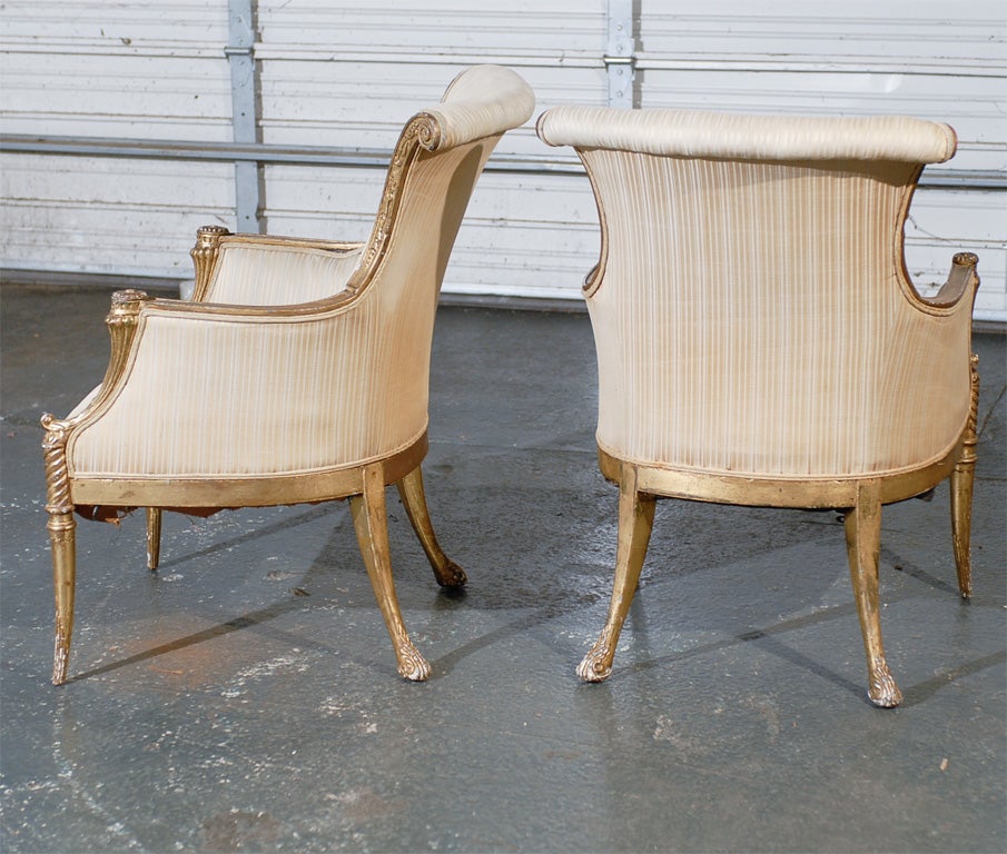Pair of 19th Century Regency Style Giltwood Arm Chairs For Sale at 1stDibs