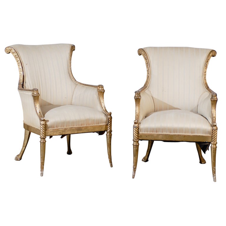 Pair of 19th Century Regency Style Giltwood Arm Chairs For Sale at 1stDibs