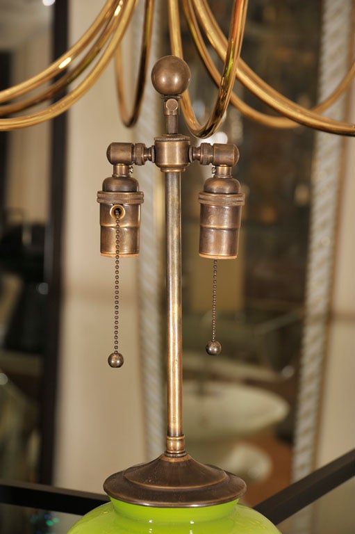 Pair of chartreuse glass table lamps