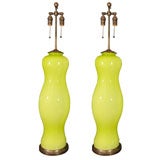 Pair of chartreuse glass table lamps