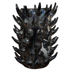 Spiked iridescent black Murano glass vase