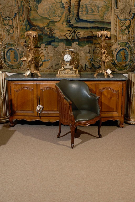 Fine Louis XV Period Caned Bergere in Leather,  France ca. 1750