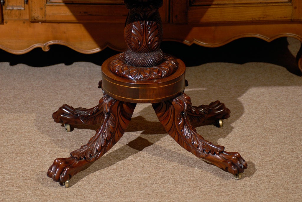 American 19th Century Mahogany Game Table With Elaborate Carved Base For Sale