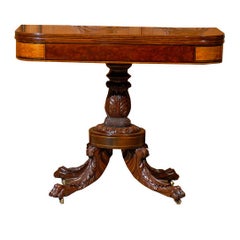 19th Century Mahogany Game Table With Elaborate Carved Base