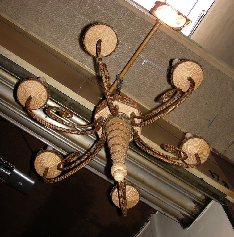 Mid-20th Century 1960s Chandelier Clad in Rope For Sale