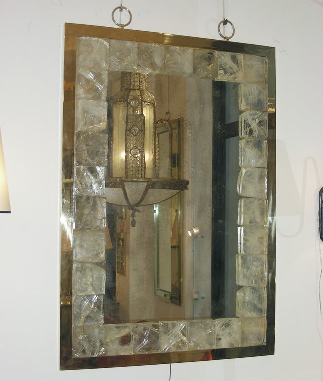 Brass Contemporary Rock Crystal Lighted Mirror by Andre Hayat For Sale