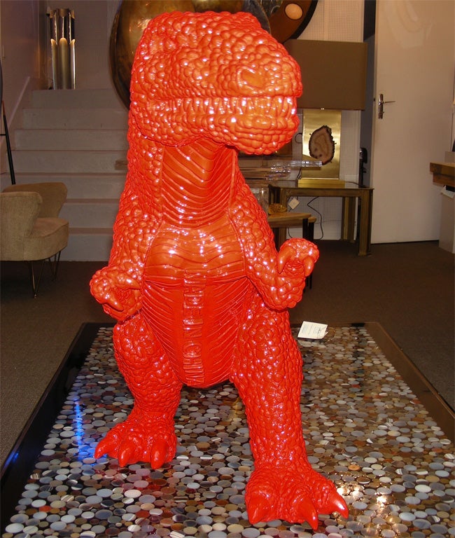 Contemporary 2002 Chinese Red Fiberglass Dinosaur Sculpture by Jiango Sui For Sale