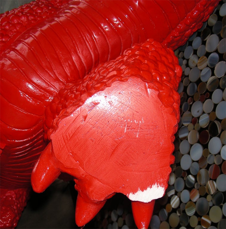 2002 Chinese Red Fiberglass Dinosaur Sculpture by Jiango Sui For Sale 3