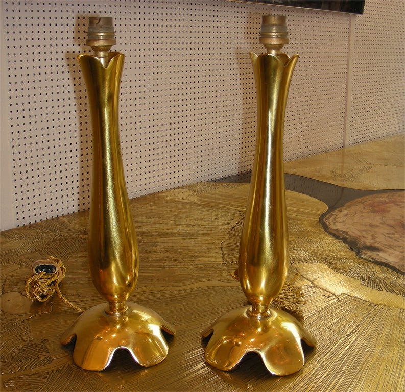 Two 1940-1950 gilt bronze lamps by Scarpa.