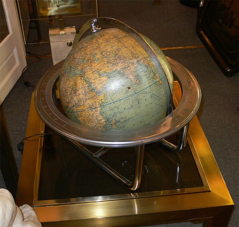 Metal 1930s Terrestrial Globe by Jacques Adnet For Sale