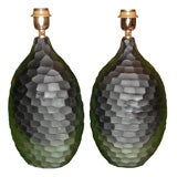 Two 1980s Green Murano Glass Lamps