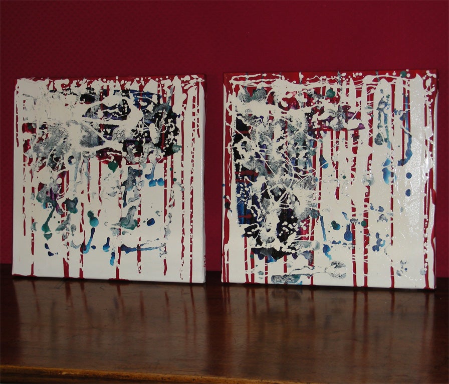 Two 2007 abstract paintings in acrylic on canvas by Frédérique Lombard Morel.