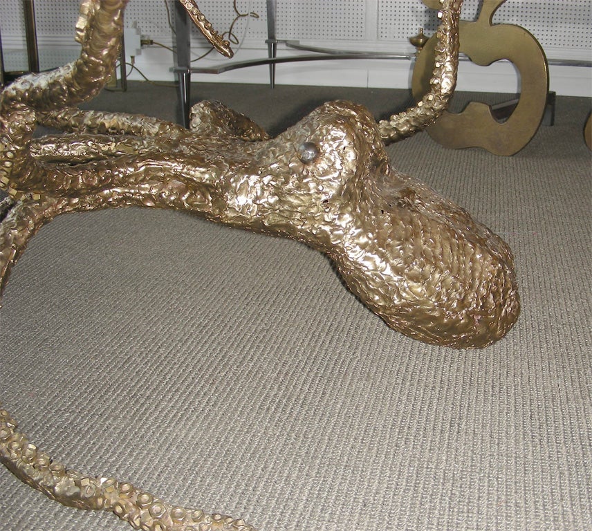 Brass 1980s Octopus Coffee Table by Henri Fernandez For Sale