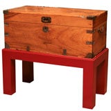 Late 19th Century Anglo-Indian Teak Trunk on Red Lacquer Stand