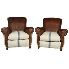 Antique Pair French Club Chairs