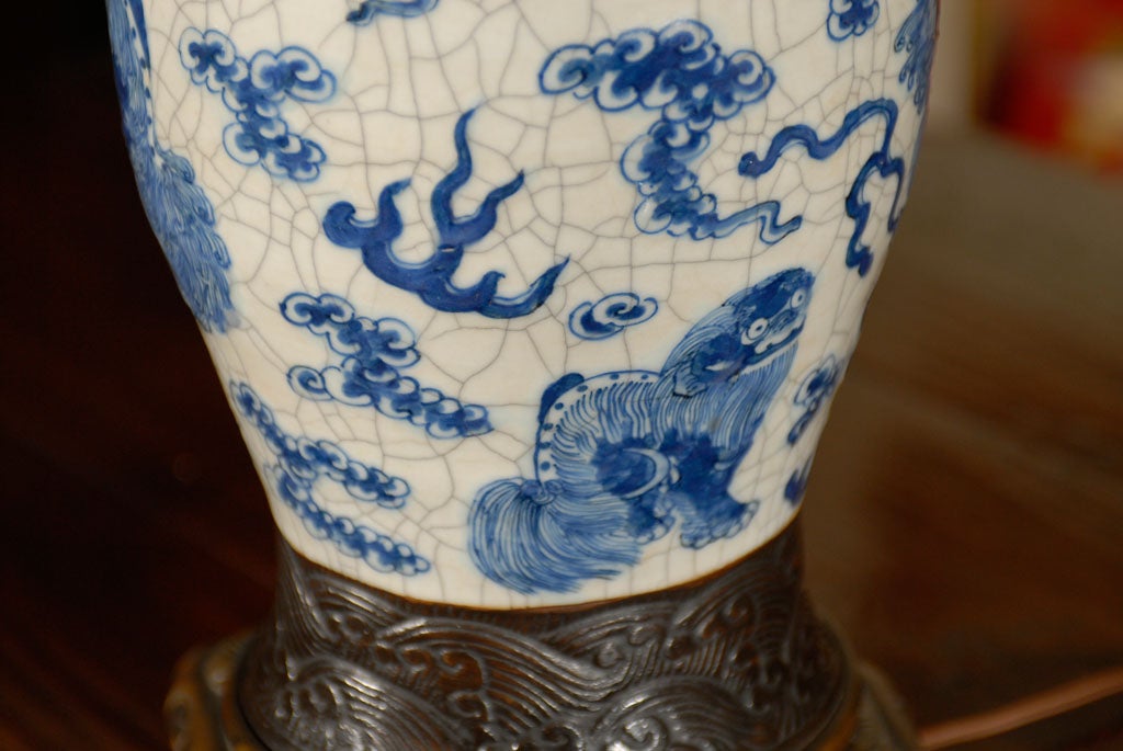 19th Century Blue & White Crackleware  Lamps For Sale