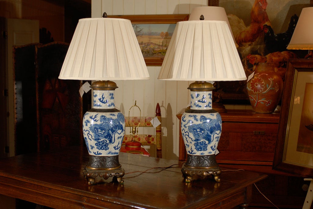 Blue & White Crackleware  Lamps For Sale 3