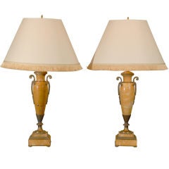 Pr  French Sienna Marble Lamps
