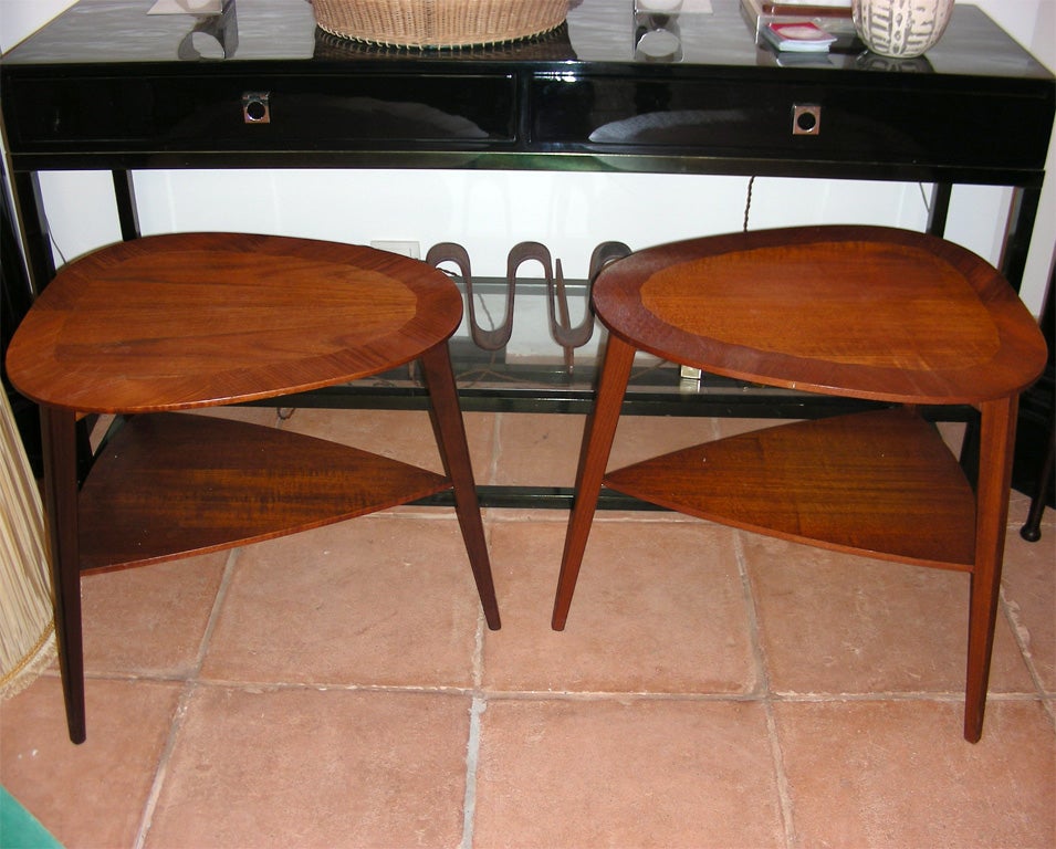 Two 1950s Danish coffee or end tables by Severin Hansen, in teak and with two shelves.