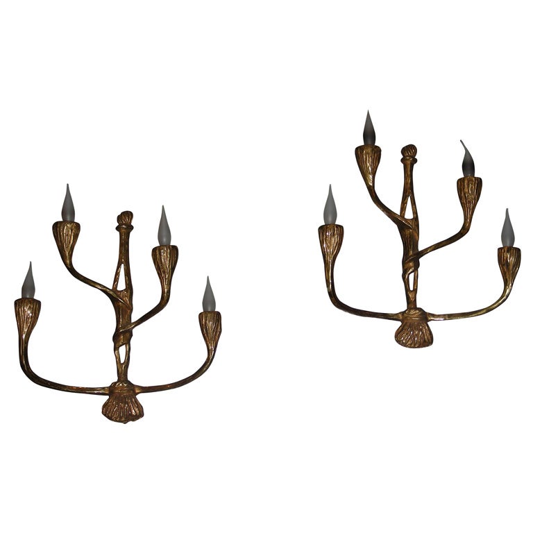 Pair of 1950s Bronze Sconces For Sale