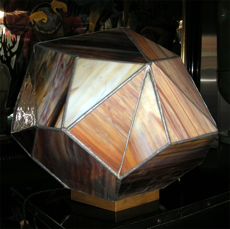 1970s lamp/sculpture, multi-faceted, with stained glass, by the architect T. Moisson. Unique piece.
