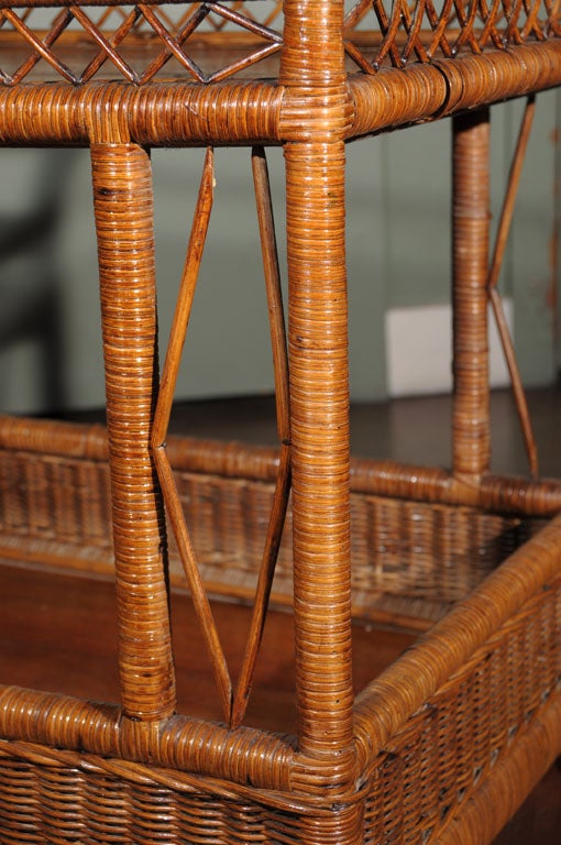 English Edwardian Woven Wicker Drinks Cart - Bar Harbor Style