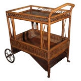 Antique Edwardian Woven Wicker Drinks Cart - Bar Harbor Style