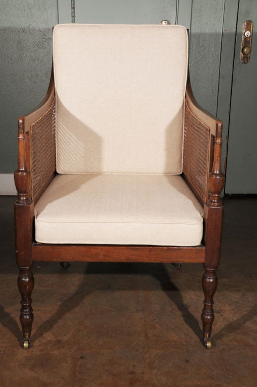 English Edwardian Caned Library Chair of Mahogany (on Casters)