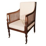 Antique Edwardian Caned Library Chair of Mahogany (on Casters)