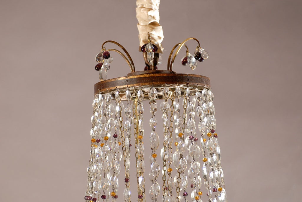 19th Century French  Painted Tole & Crystal Chandelier