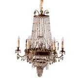 19th Century French  Painted Tole & Crystal Chandelier
