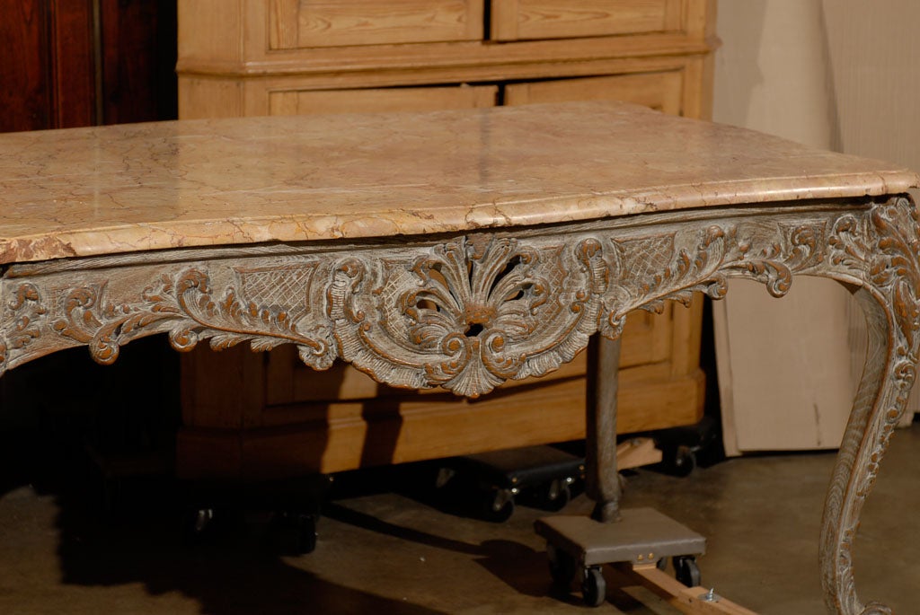 Carved Regence Style Painted Console/Center Table with Marble Top