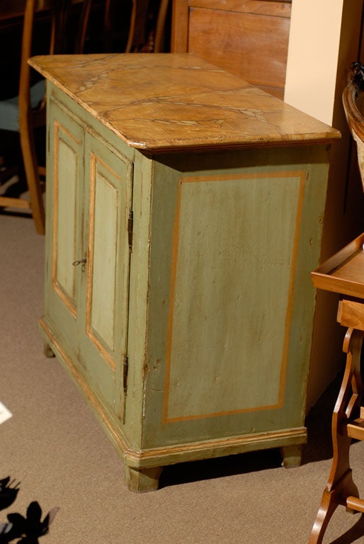 Hand-Painted French Green and Ochre Painted Buffet 19th Century