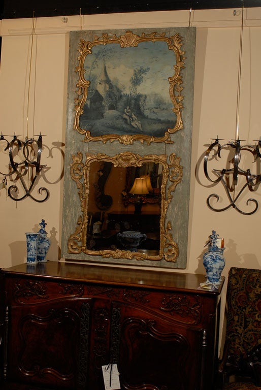 French 19th Century Trumeau Mirror with Grisaille Painting, France For Sale