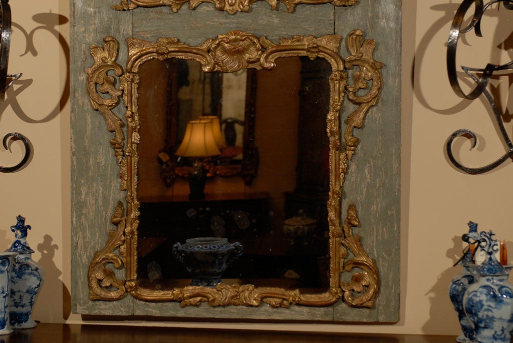 Gilt 19th Century Trumeau Mirror with Grisaille Painting, France For Sale