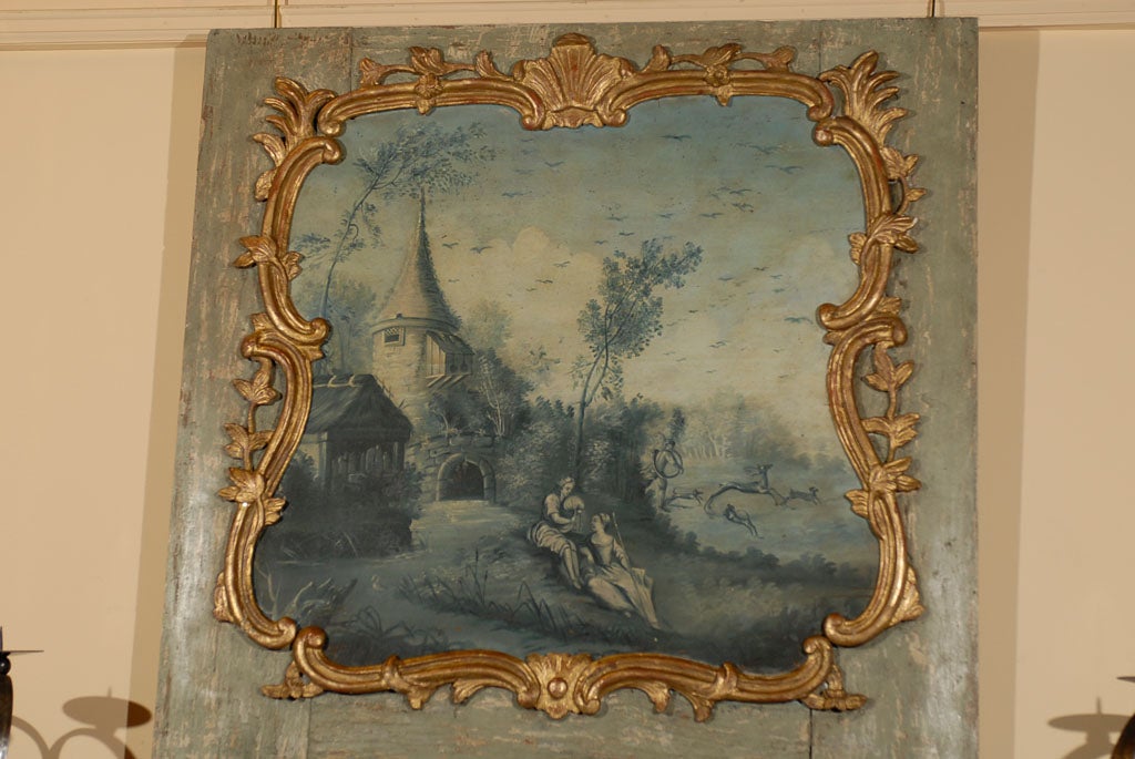 19th Century Trumeau Mirror with Grisaille Painting, France In Good Condition For Sale In Atlanta, GA