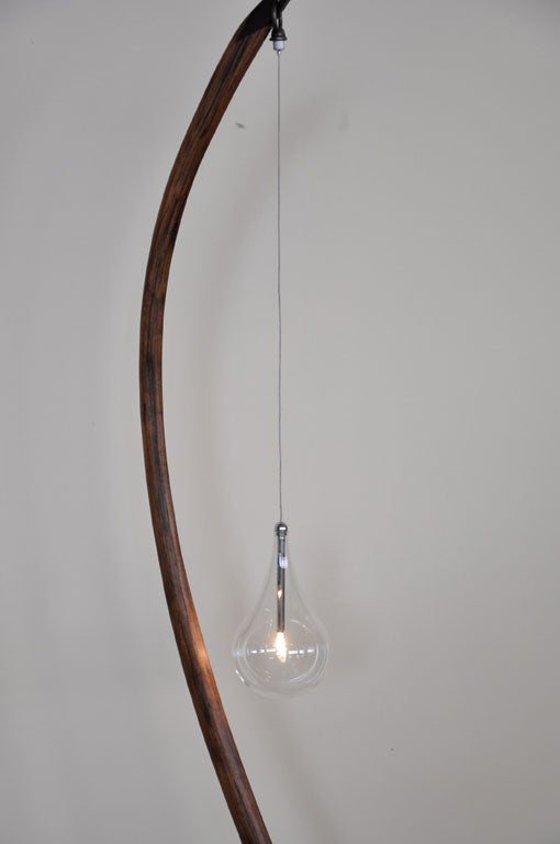 Black Walnut Floor Lamp w/Hanging Bulb