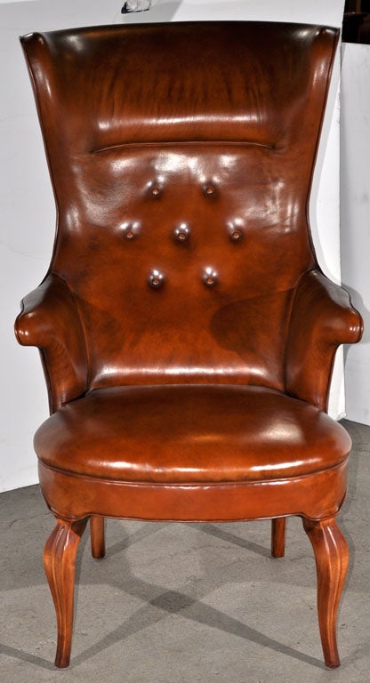 High Back Lounge Chair Upholstered in (new) brown leather