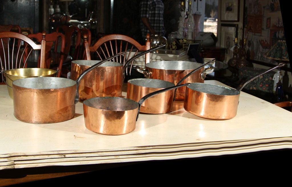 SEVEN  18TH  CENTURY  COPPER  & BRASS  POTS