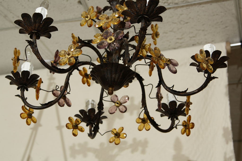 IRON  & COLORED GLASS  CHANDELIER 2
