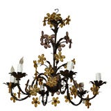 IRON  & COLORED GLASS  CHANDELIER