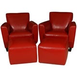 PAIR  RED  LEATHER  CASA  NOVA  CHAIRS  AND  OTTOMANS