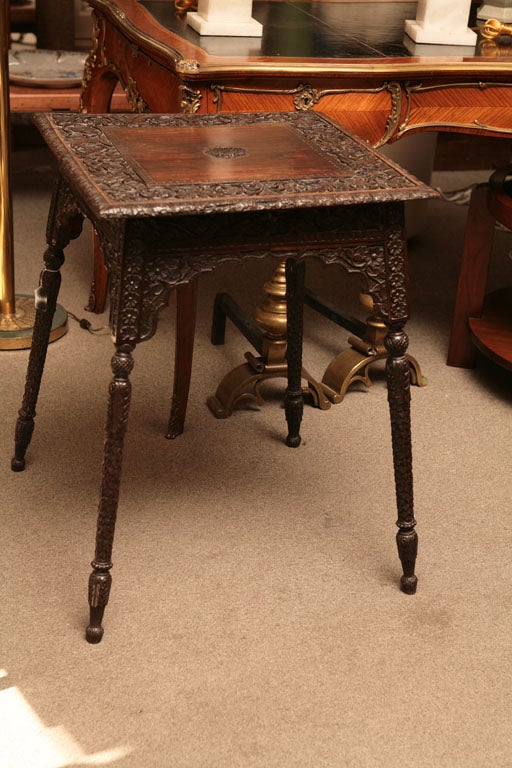 BURMESE SOLID CARVED ROSEWOOD SIDE-TABLE
