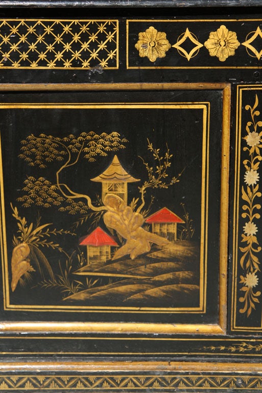 Wood English Chinoiserie Painted Pine Chest For Sale